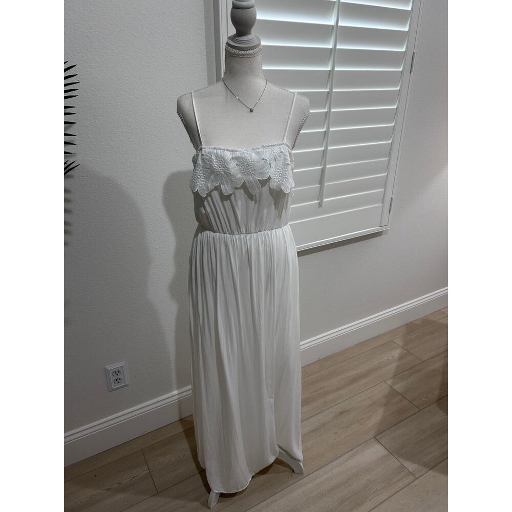 Doe & Rae Long White Sundress Dress Boho Size L Spaghetti Straps Beach Wedding